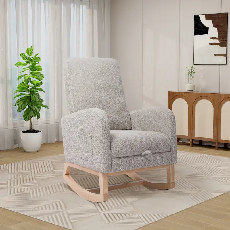 High Back Rocking Chair with Retractable Footrest