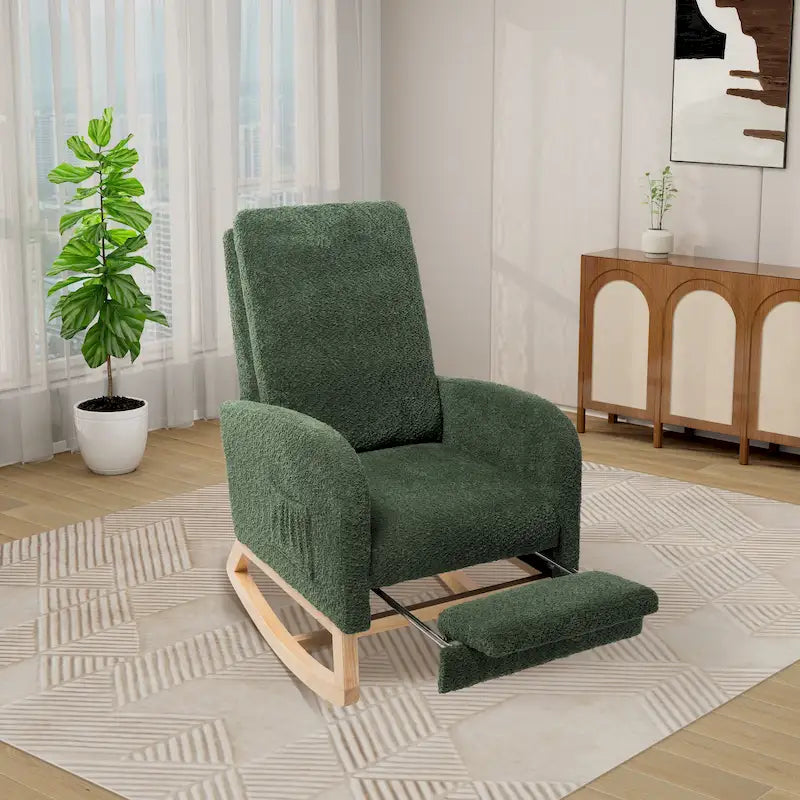 High Back Rocking Chair with Retractable Footrest