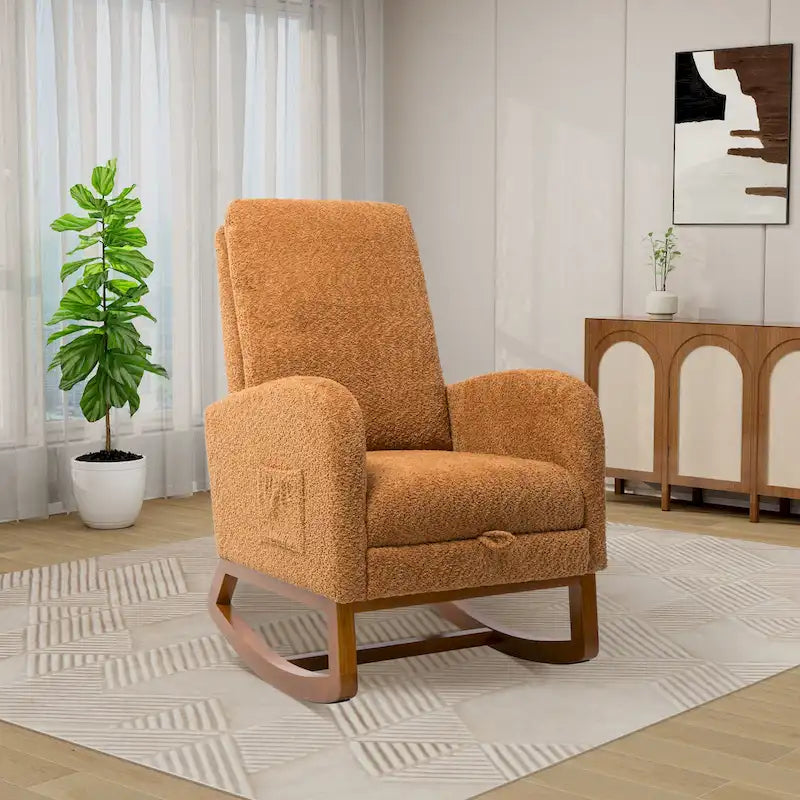 High Back Rocking Chair with Retractable Footrest