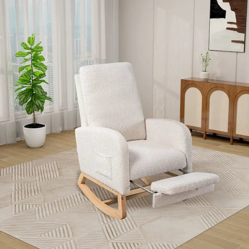 High Back Rocking Chair with Retractable Footrest