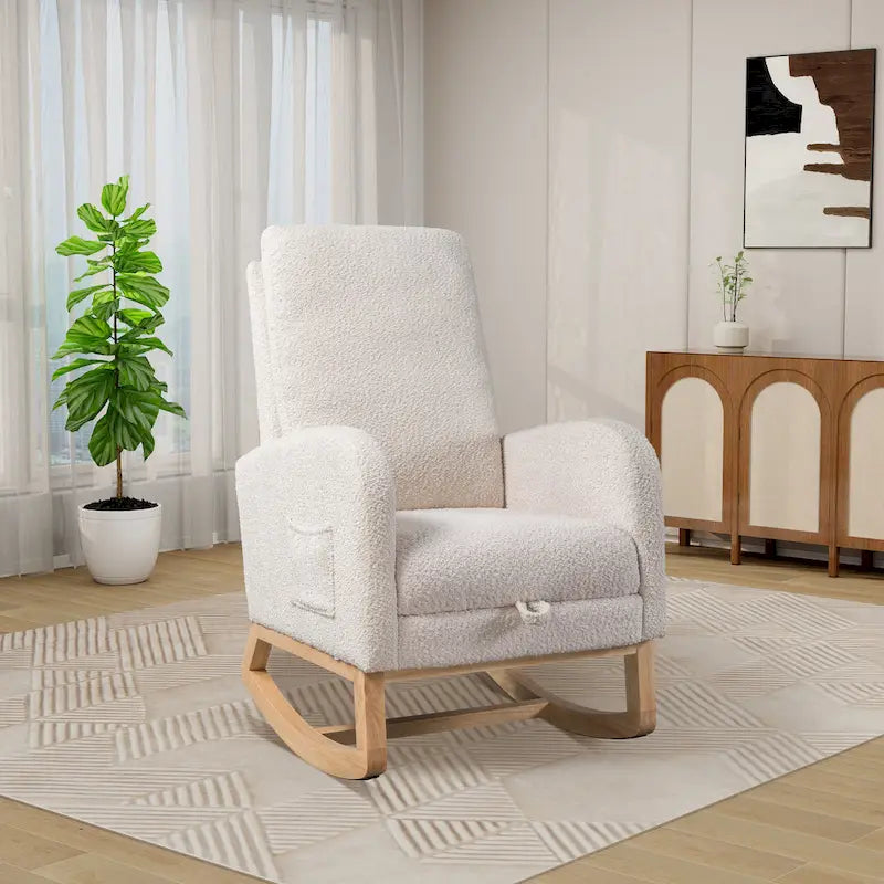 High Back Rocking Chair with Retractable Footrest