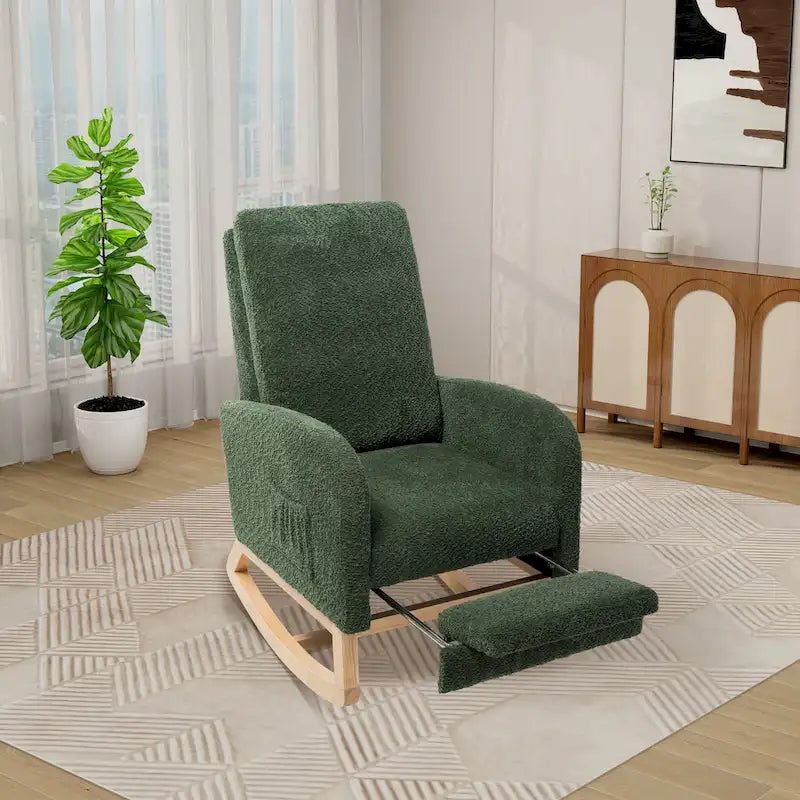 High Back Rocking Chair with Retractable Footrest