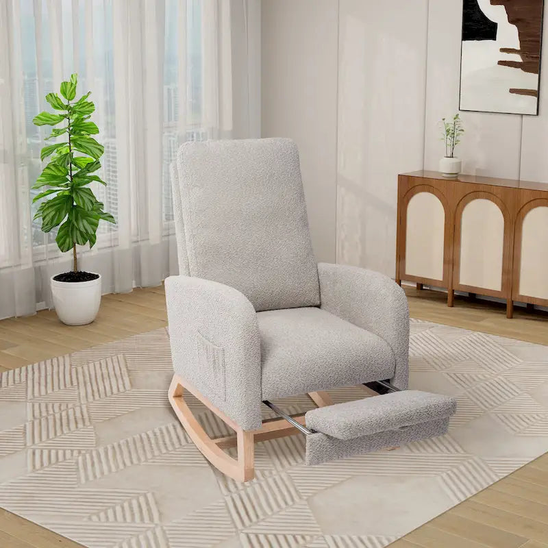 High Back Rocking Chair with Retractable Footrest