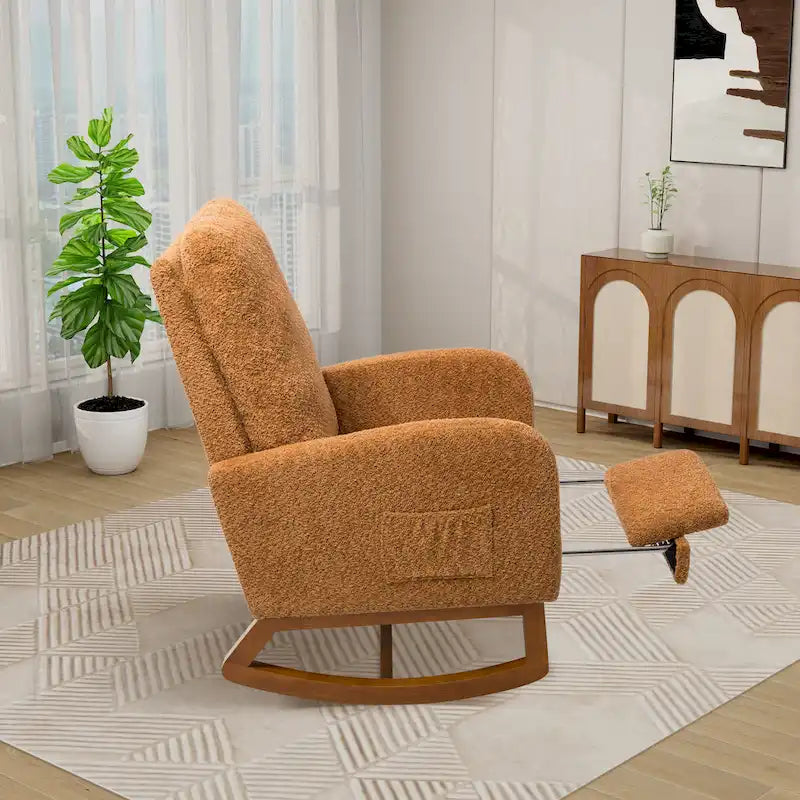 High Back Rocking Chair with Retractable Footrest