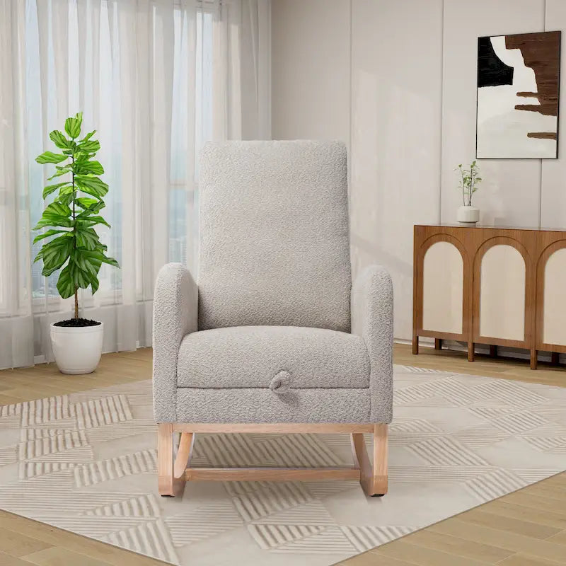 High Back Rocking Chair with Retractable Footrest