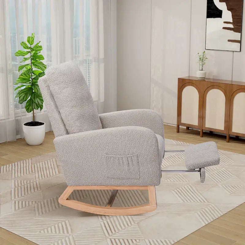High Back Rocking Chair with Retractable Footrest