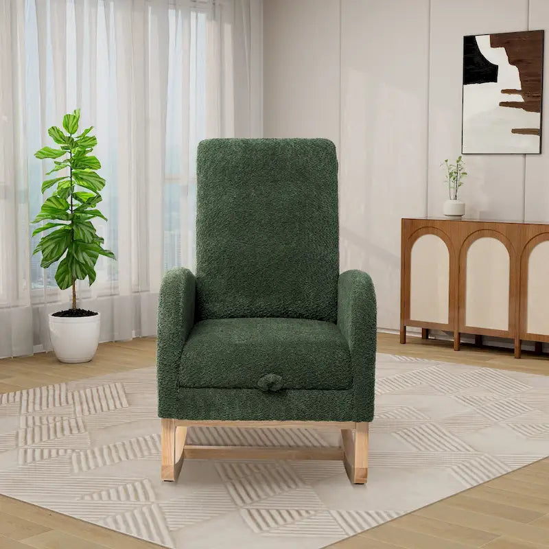 High Back Rocking Chair with Retractable Footrest