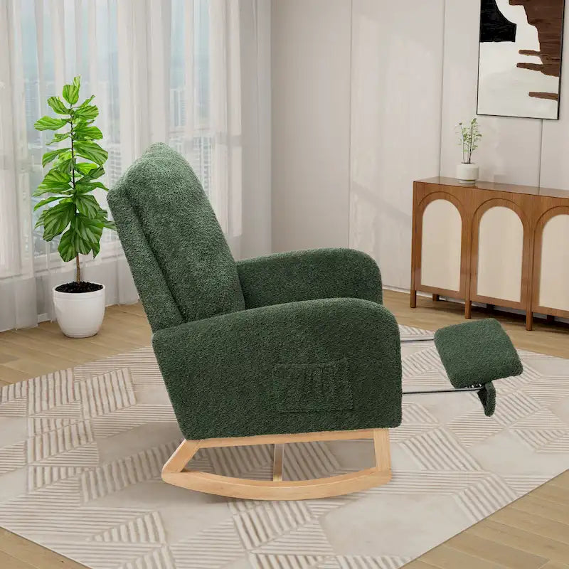 High Back Rocking Chair with Retractable Footrest