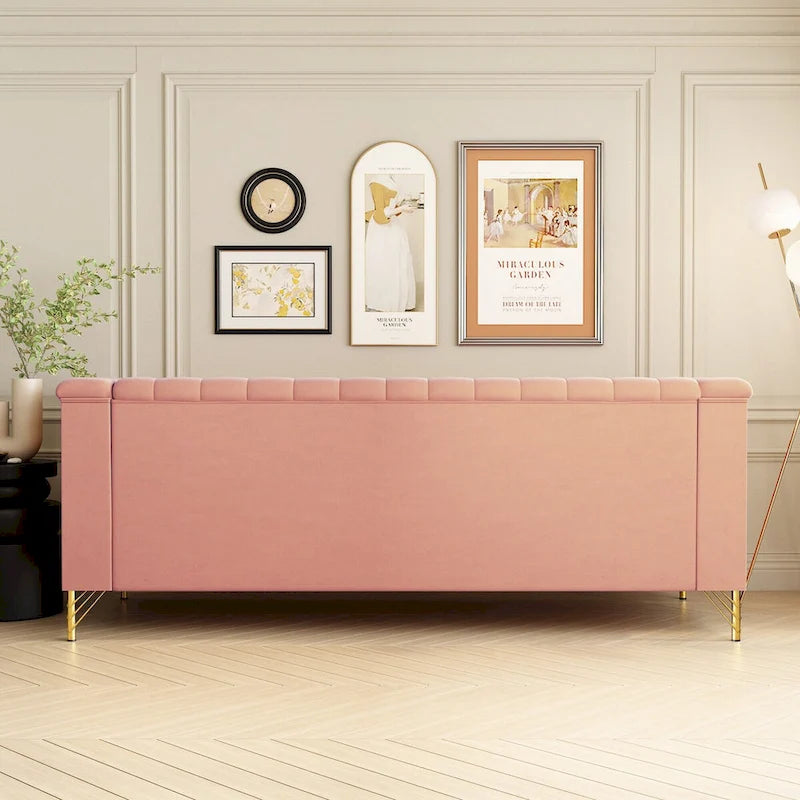 Modern Designs Velvet Upholstered Living Room Sofa, 3 Seat Sofa Couch With Golden Metal Legs with Pink Sofa - 83.46*30.51*31.9
