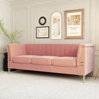 Modern Designs Velvet Upholstered Living Room Sofa, 3 Seat Sofa Couch With Golden Metal Legs with Pink Sofa - 83.46*30.51*31.9