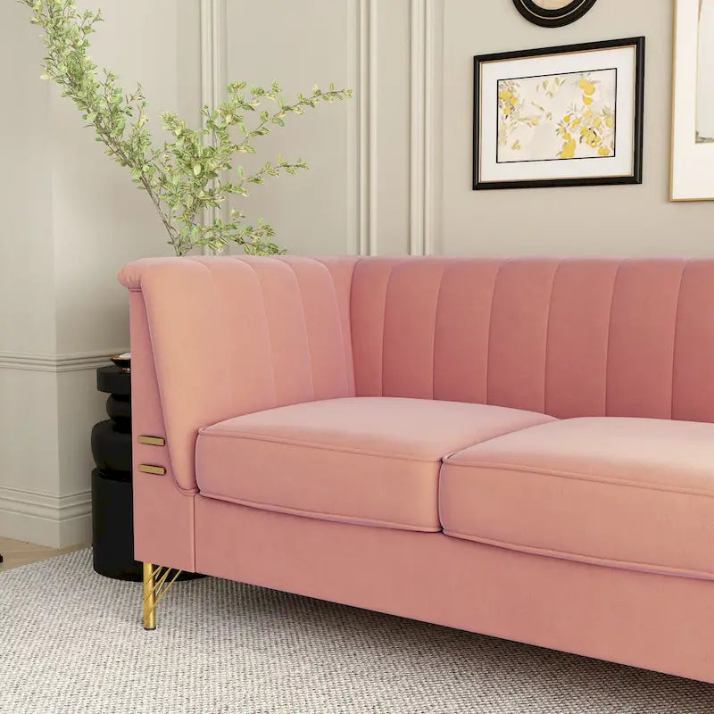 Modern Designs Velvet Upholstered Living Room Sofa, 3 Seat Sofa Couch With Golden Metal Legs with Pink Sofa - 83.46*30.51*31.9