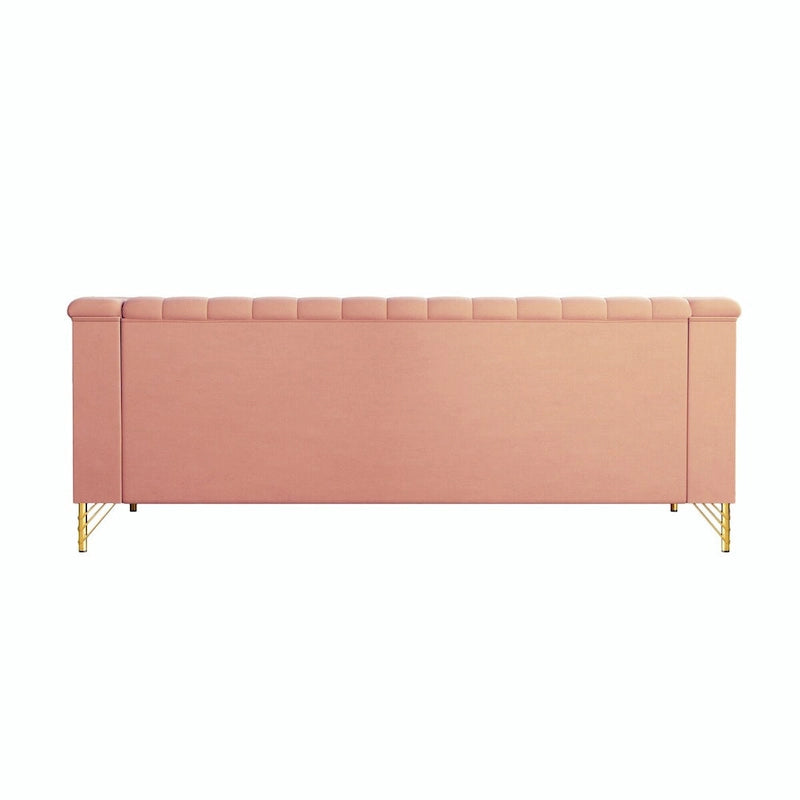 Modern Designs Velvet Upholstered Living Room Sofa, 3 Seat Sofa Couch With Golden Metal Legs with Pink Sofa - 83.46*30.51*31.9