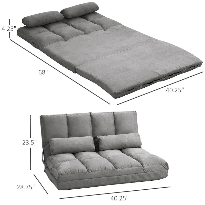 Convertible Floor Sofa Chair with 2 Pillows and Adjustable Backrest