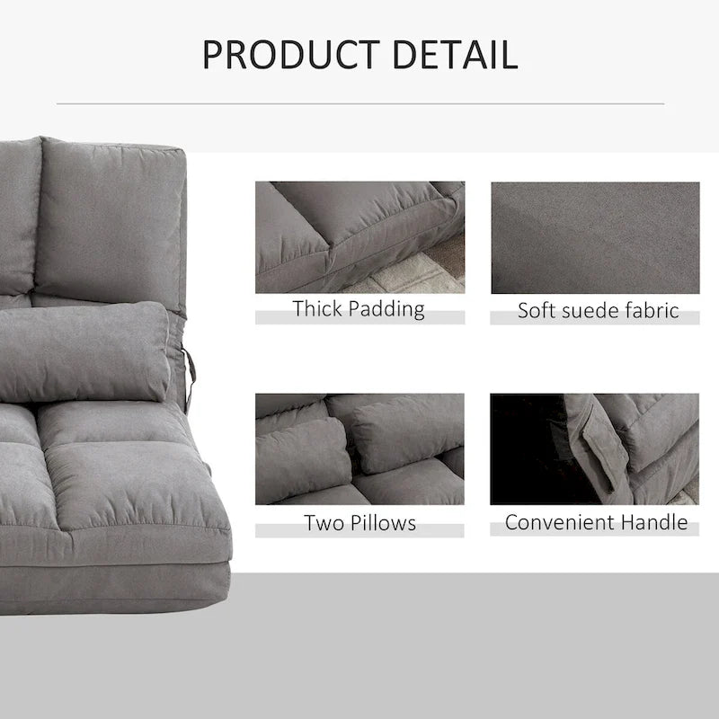 Convertible Floor Sofa Chair with 2 Pillows and Adjustable Backrest