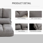 Convertible Floor Sofa Chair with 2 Pillows and Adjustable Backrest