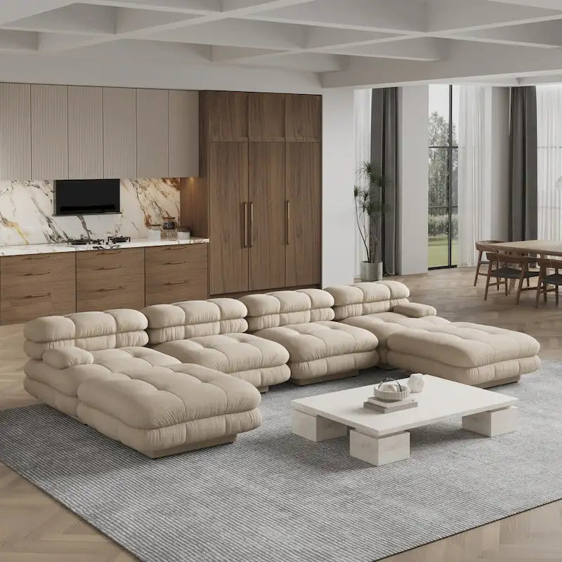 146 Convertible Modular Sectional Sofa, U-Shaped Luxury Modern 6-Seat Couch Sectional with Chaise Ottomans for Living Room