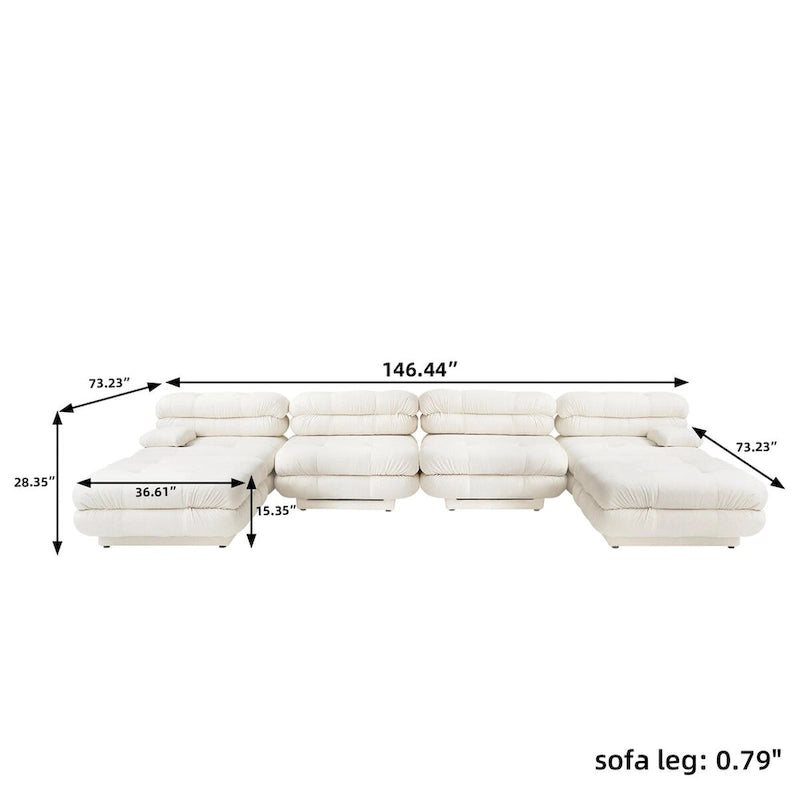 146 Convertible Modular Sectional Sofa, U-Shaped Luxury Modern 6-Seat Couch Sectional with Chaise Ottomans for Living Room