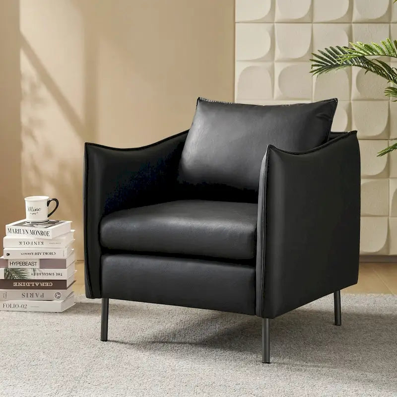 Christopher Modern Anti-scratch Fabric Armchair with Black Metal Legs by HULALA HOME
