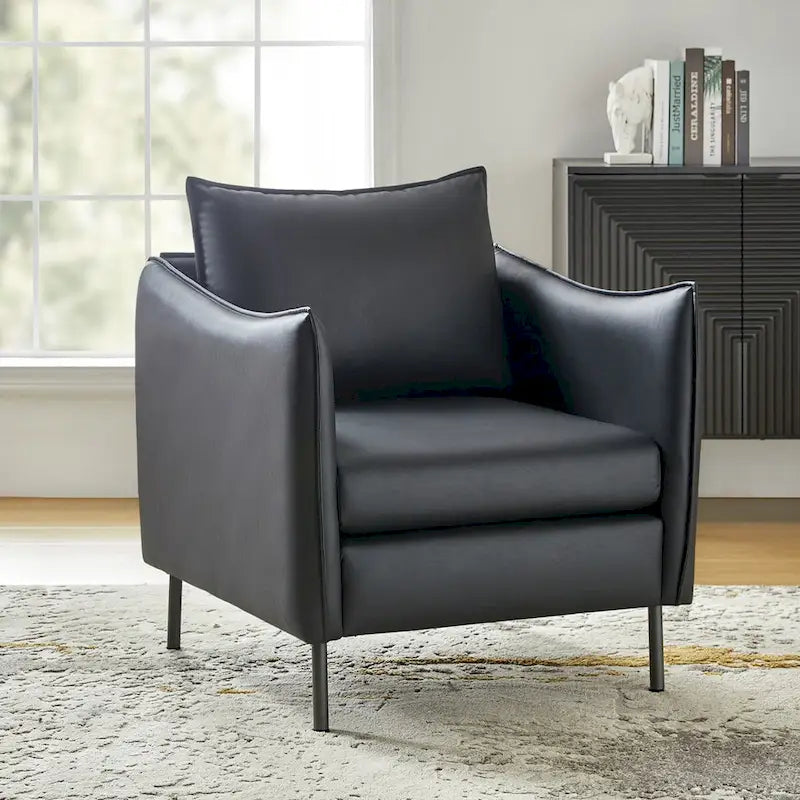 Christopher Modern Anti-scratch Fabric Armchair with Black Metal Legs by HULALA HOME