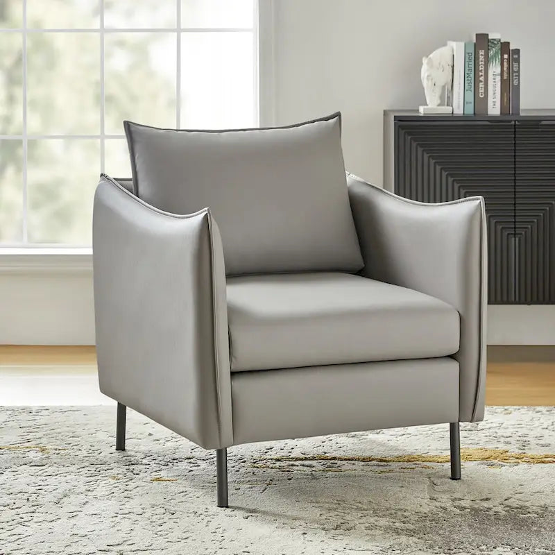 Christopher Modern Anti-scratch Fabric Armchair with Black Metal Legs by HULALA HOME