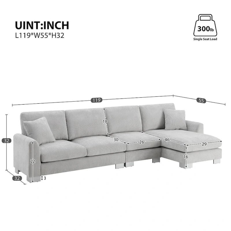 Oversized Sectional Couch with Chaise Lounge, L-shaped Chenille Sectional Sofa for Living Room,Apartment,Office