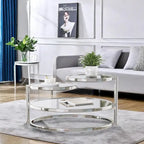 3 Tiers Round and Glass Coffee Table with 360 Degrees Rotating Top