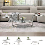 3 Tiers Round and Glass Coffee Table with 360 Degrees Rotating Top