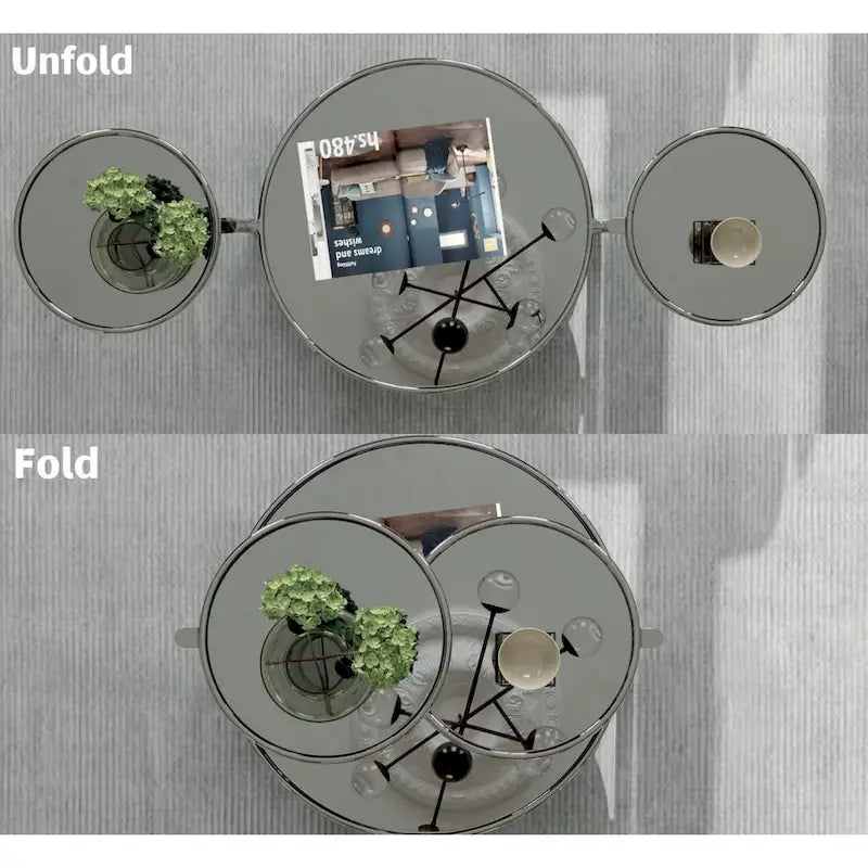 3 Tiers Round and Glass Coffee Table with 360 Degrees Rotating Top