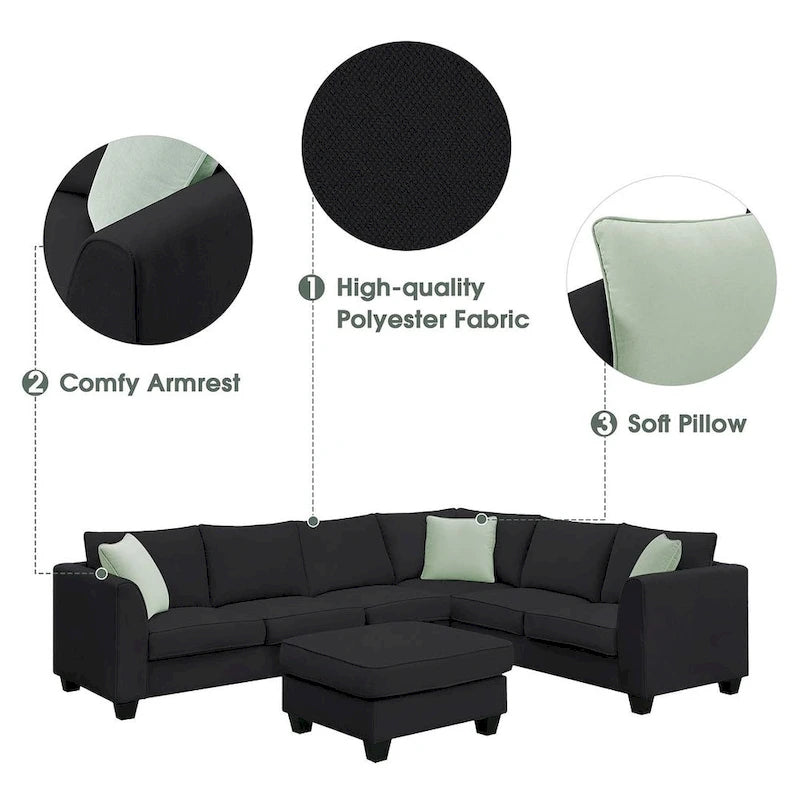 Flexible Combination Module Reversible Sectional Sofa with Ottoman