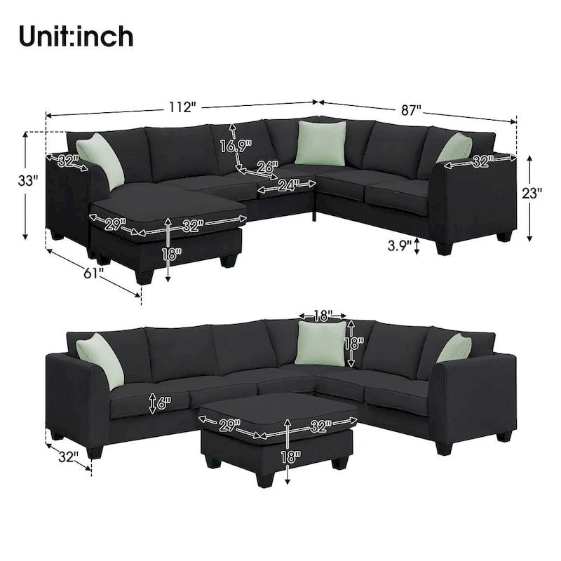 Flexible Combination Module Reversible Sectional Sofa with Ottoman