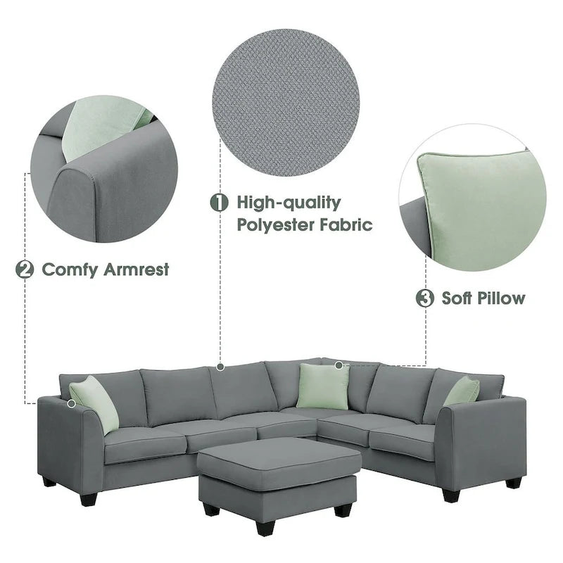 Flexible Combination Module Reversible Sectional Sofa with Ottoman