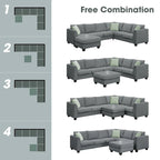 Flexible Combination Module Reversible Sectional Sofa with Ottoman