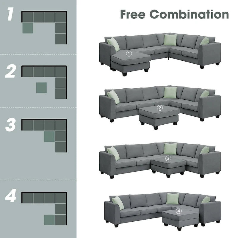 Flexible Combination Module Reversible Sectional Sofa with Ottoman
