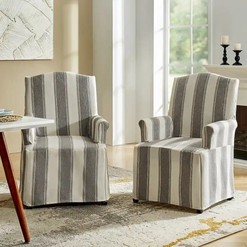Alethea Upholstered Slipcover Arm Dining Chair with Soild Wood Legs Set of 2 by HULALA HOME