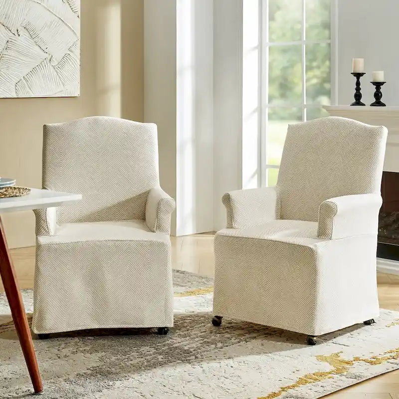 Alethea Upholstered Slipcover Arm Dining Chair with Soild Wood Legs Set of 2 by HULALA HOME