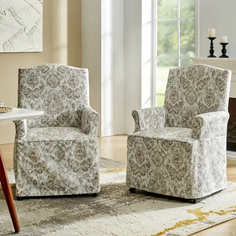 Alethea Upholstered Slipcover Arm Dining Chair with Soild Wood Legs Set of 2 by HULALA HOME