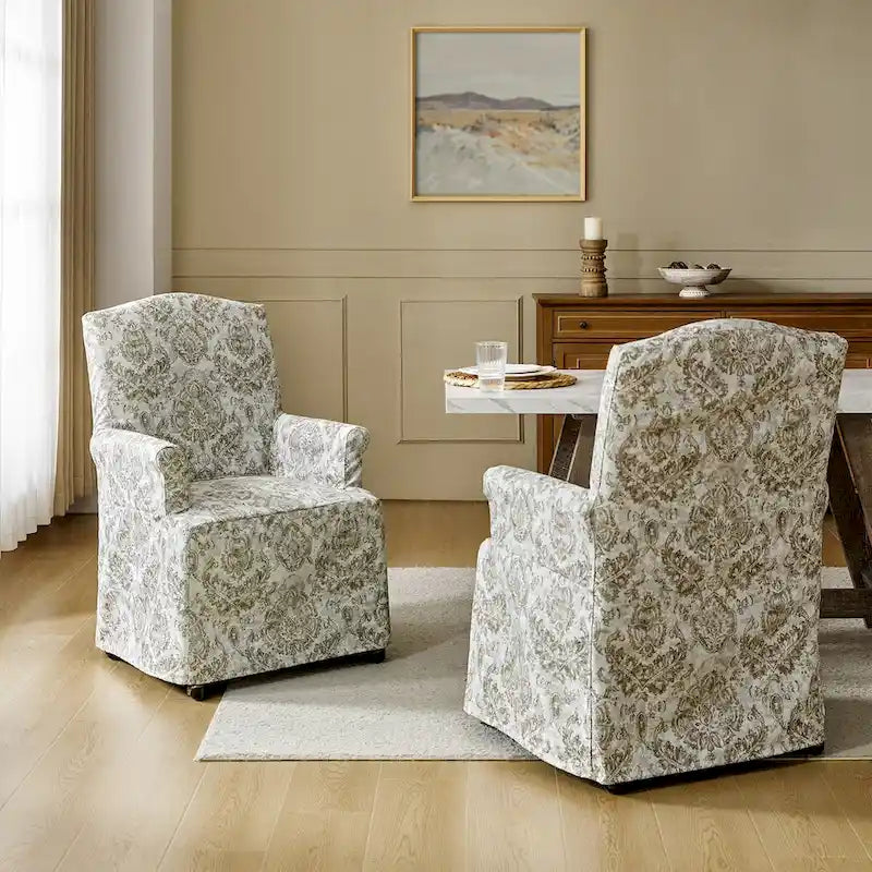 Alethea Upholstered Slipcover Arm Dining Chair with Soild Wood Legs Set of 2 by HULALA HOME