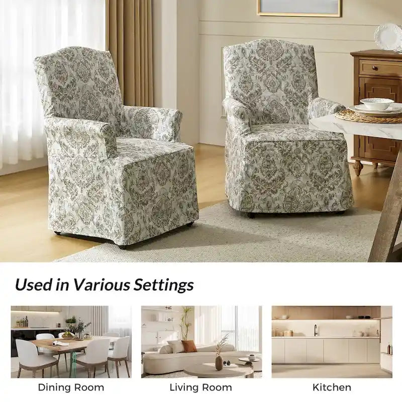 Alethea Upholstered Slipcover Arm Dining Chair with Soild Wood Legs Set of 2 by HULALA HOME