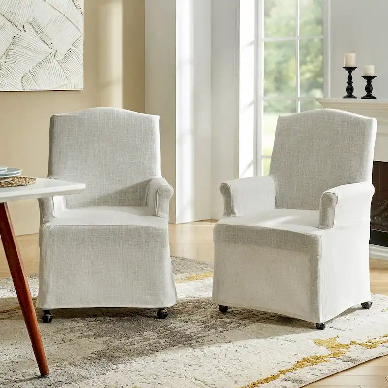 Alethea Upholstered Slipcover Arm Dining Chair with Soild Wood Legs Set of 2 by HULALA HOME