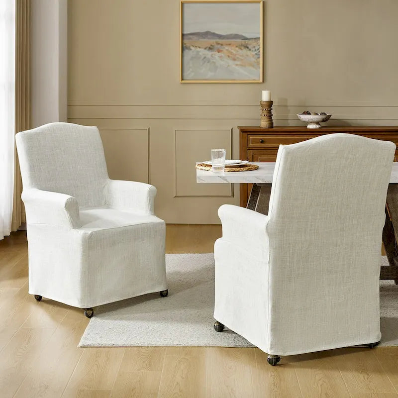 Alethea Upholstered Slipcover Arm Dining Chair with Soild Wood Legs Set of 2 by HULALA HOME