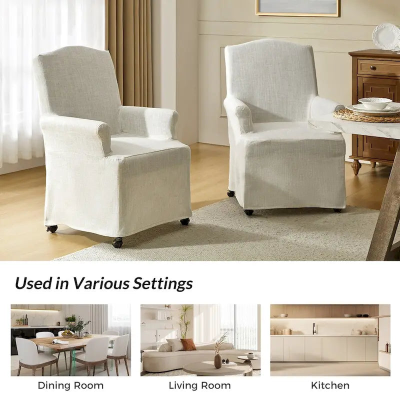 Alethea Upholstered Slipcover Arm Dining Chair with Soild Wood Legs Set of 2 by HULALA HOME