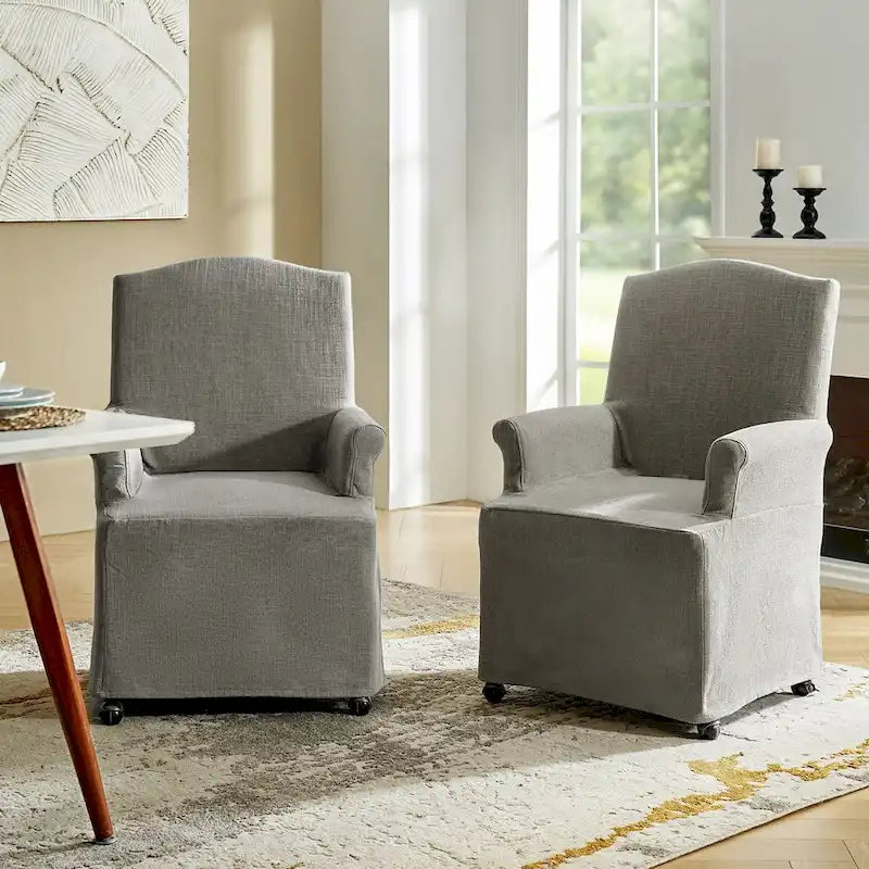 Alethea Upholstered Slipcover Arm Dining Chair with Soild Wood Legs Set of 2 by HULALA HOME