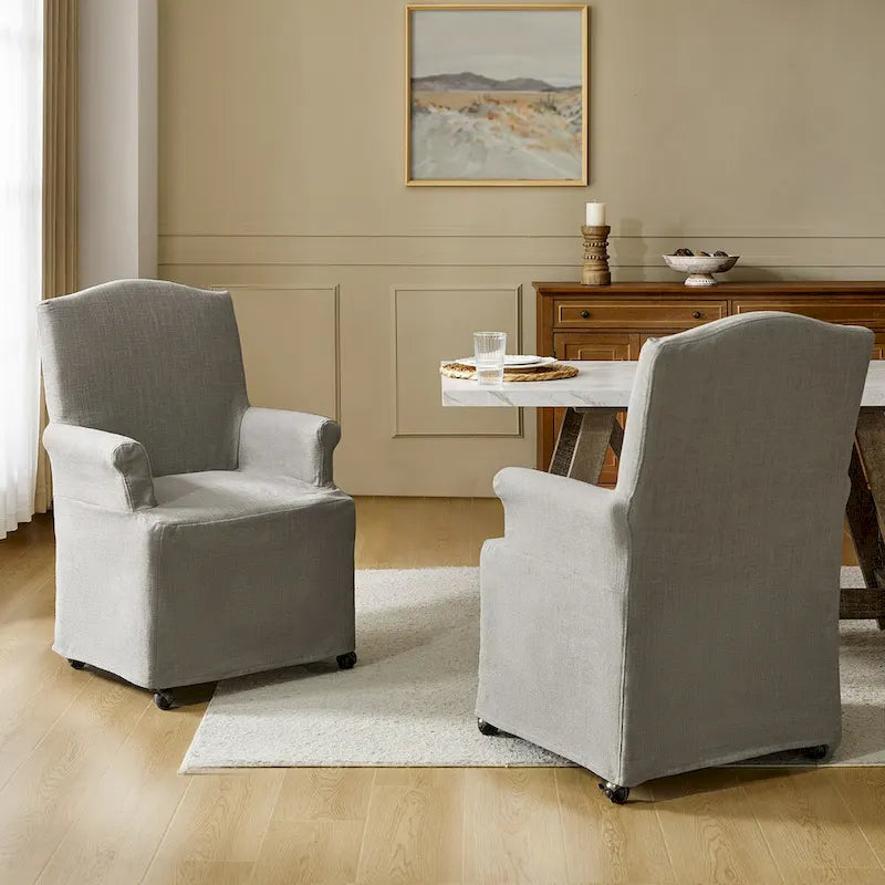 Alethea Upholstered Slipcover Arm Dining Chair with Soild Wood Legs Set of 2 by HULALA HOME