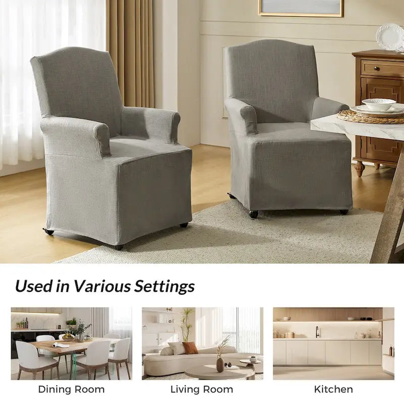 Alethea Upholstered Slipcover Arm Dining Chair with Soild Wood Legs Set of 2 by HULALA HOME
