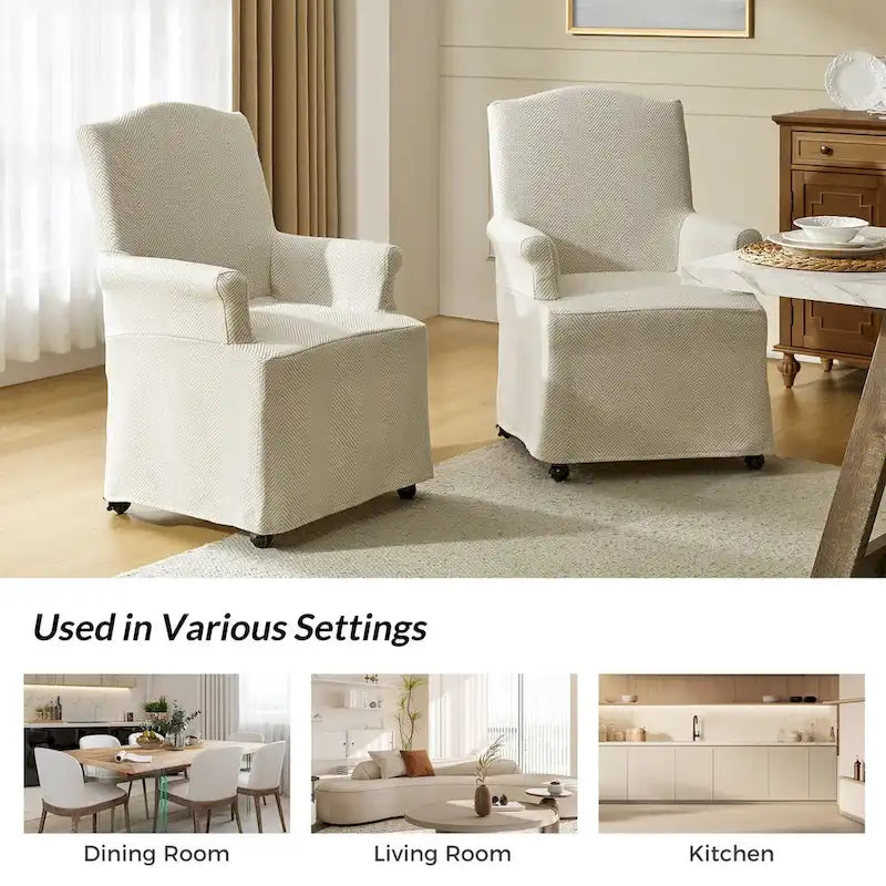 Alethea Upholstered Slipcover Arm Dining Chair with Soild Wood Legs Set of 2 by HULALA HOME