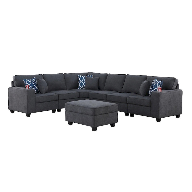 7 Piece L-Shape Sectional Sofa with Ottoman in Stone Gray
