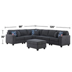 7 Piece L-Shape Sectional Sofa with Ottoman in Stone Gray