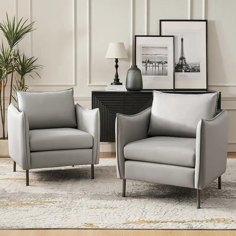 Christopher Modern Anti-scratch Fabric Armchair with Black Metal Legs Set of 2 by HULALA HOME