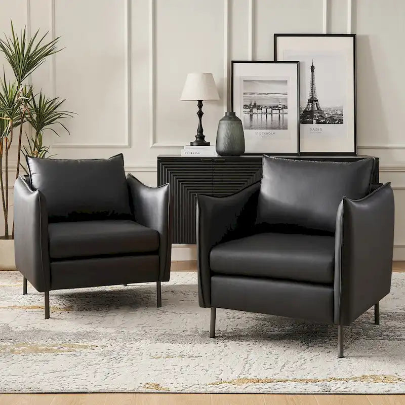 Christopher Modern Anti-scratch Fabric Armchair with Black Metal Legs Set of 2 by HULALA HOME