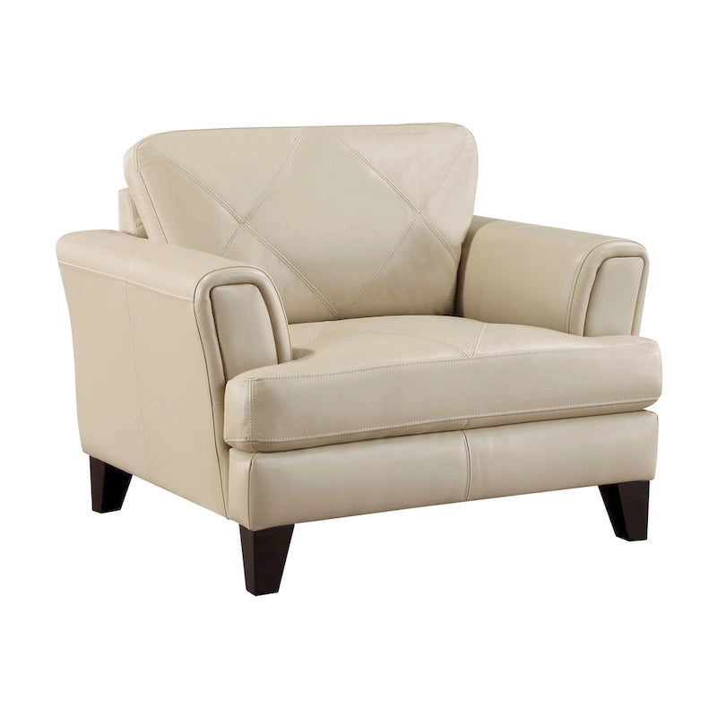 Lisa 38 Inch Accent Chair, Cream Top Grain and Split Leather, Solid Wood